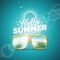 Vector illustration on a summer holiday theme with sunglasses on blue background