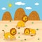 Vector illustration (sunny safari day with lions)