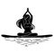 Vector illustration of SUP surfing with young woman practicing asanas on a supboard