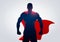 Vector Illustration Superhero In Strong Pose With Cape. Silhouette Of A Super Hero Man