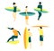 Vector illustration with surfing people with board.