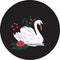 Vector illustration of a Swan on a black background. Floating elegant Swan bird, a beautiful wildlife sketch. Royal Swan ink-based