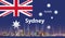 Vector illustration of Sydney city skyline with flag of Australia on background