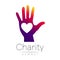 Vector illustration. Symbol of Charity. Sign hand heart isolated on white background.Violet Icon company, web, card