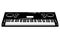 Vector illustration of a synthesizer. Keyboard musical instrument. Electonic music. Musical emblem. Black and white