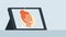 Vector illustration of a tablet with running video conferencing program with portrait of redhead smiling girl on the screen. It