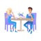 Vector illustration of talking people - young man and woman on date or meeting.