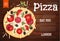 Vector illustration. Tasty Pizza on Wood Texture. Fast Food Background.