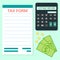 Vector illustration of the Tax Form, calculator and money. Tax form, a financial document for filing in flat style.