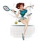 Vector Illustration. Template flyers. Beutiful girl playing tennis