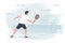 Vector illustration tennis game. Man with racket