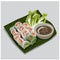 Vector illustration of Thai Rice Noodle Salad Roll, Fresh Vegetable Rice Wraps with shrimp