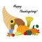 Vector illustration of Thanksgiving cornucopia with harvest vegetables and apples