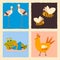 Vector illustration on the theme of animals. Square template with frog, bees, storks, bird chicken