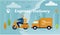 Vector illustration on the theme of express delivery, banner for the site. a courier on a scooter carries a box, delivery van