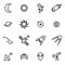 Vector illustration of thin line icons - space