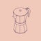 Vector illustration thin line sketch with 3D coffee moka pot. Coffee container in isometric flat style