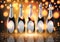 Vector illustration of Three champagne wine bottles on sparkling background