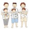Vector illustration of three fathers holding their little kids together.