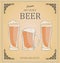 Vector illustration of three glasses full of beer. Words Premium