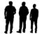 Vector illustration of three men sillouettes on the white background. Vector cartoon realistic people illustartion