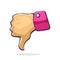 Vector illustration. Thumb down gesture of dislike. Graphic design with contour. Clip-art print of symbol of disapproval