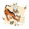 Vector illustration of a tiger who prepares homemade cakes, cookies.