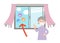 Vector illustration to ventilate by opening the grandma and the window in which the mask