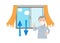 Vector illustration to ventilate by opening a grandpa and a window in which the mask