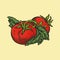 Vector illustration of tomatoes and basil woodcut