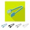 Vector illustration of tongs and dishware icon. Set of tongs and cafe stock symbol for web.