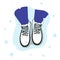 Vector illustration of the top view of the female legs in boots on the snow. The psychological concept of personal boundaries