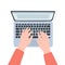 Vector illustration top view hands typing on laptop