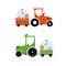 Vector illustration, tractor carries Easter eggs.