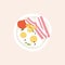 Vector illustration of traditional breakfast - bacon with eggs, tomato and beans