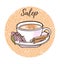 Vector illustration with traditional turkish hot beverage Salep in a circle frame
