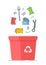 Vector illustration of a trash can garbage can for cans. Red trash can garbage can filled with metal.
