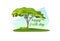 Vector illustration of a tree with text happy earth day. Green trees with large crowns. You can use, websites and mobile
