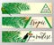 Vector illustration of tropical paradise banner collection with parrot, toucan, palm leaf, grunge effect, summer