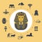 Vector illustration of Tutankhamen masks with various icons of sights and symbols of Egypt