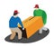 A vector illustration of two cartoon porters carrying boxes