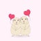 Vector illustration of a two cute Guinea pigs with a balloon, greeting on Valentine`s Day