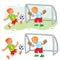 Vector illustration of two little boys playing soccer.