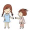 Vector illustration of two little kids coming to hold hands together