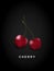 Vector illustration two perfect sweet cherries isolated on black background