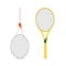 Vector illustration with two rackets isolated. Tennis rackets in white and yellow on a white background.