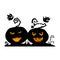 Vector illustration of two scary pumpkins with eyes and grins. Decorations for Halloween,