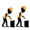 Vector illustration of two Workers in hardhats with shovels