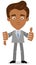 Vector illustration of an undecided asian cartoon businessman giving thumbs up and down