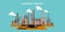 Vector illustration. Urbanization and industrial revolution. Pipe. Air pollution. Oil and gas, fuel. EPS10 format.